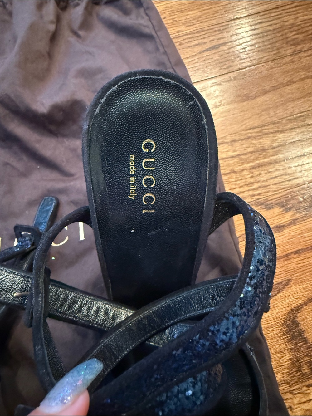 Gucci Blue Glitter Platform Ankle-Strap Heels - Picture 3 of 5